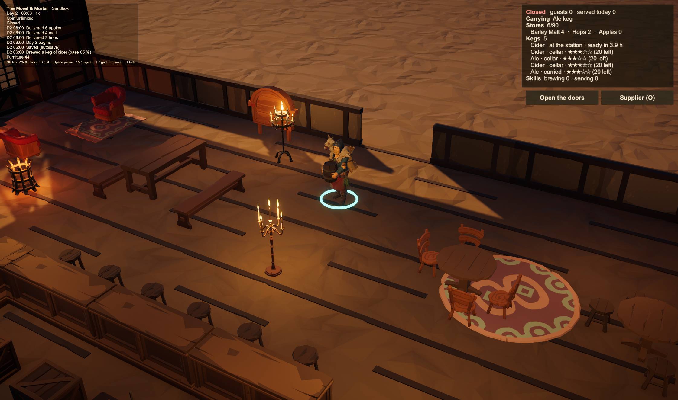 A tavern keeper carrying an ale keg across the common room